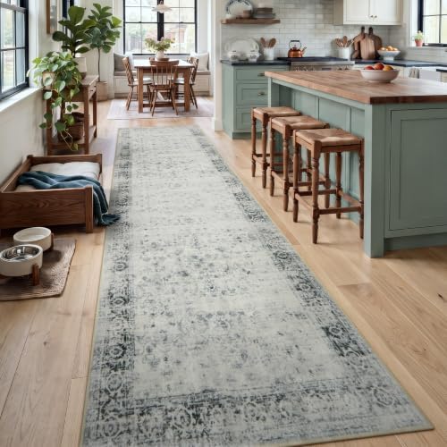 Morebes Vintage Rugs Runners for Hallways 12ft, Washable Long Kitchen Runner Rug Non-Slip, Soft Gray Distressed Indoor Floor Carpet for Entryway Laundry Room Office Foyer(2.5x12, Gray) - Image 3