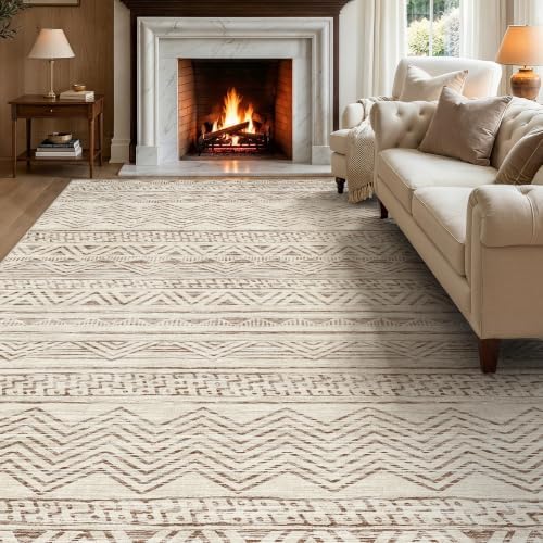 Ksrau 8x12 Area Rug Washable Moroccan: Non Slip Living Room Floor Mat Beige by Ksrau