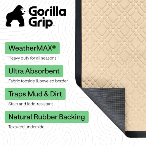 GORILLA GRIP WeatherMAX Door Mat, Indoor Outdoor Use, 29x17, Latte Modern - Image 2
