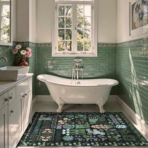 Zealude Floral Boho 3x5 Black Bathroom Entryway Kitchen Rug Non Slip Washable, Botanical Flower Area Rugs for Bedroom, Soft Modern Indoor Throw Carpet for Laundry Living Room Entrance (Black,3 x 5) - Image 5