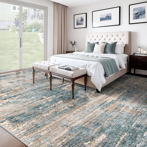 XLUEZ 10x14 Area Rugs for Living Room, Washable Modern Abstract Large Area Rug Neutral Soft Non Slip Kids Rug Stain Resistant Indoor Carpet for Bedroom Dining Room Playroom Office(GreenBrown, 10'x14') - Image 4