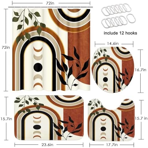 Bathroom Sets with Shower Curtain and Rugs, Set of 4, Abstract Boho - Image 2