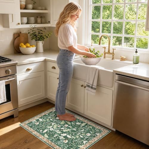 SameBed Washable 2x3 Entryway Area Rug, Vintage Kitchen Rug Brown Green - Image 2