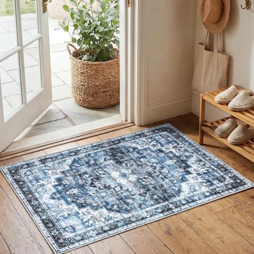 GarveeHome Washable Rug 2x3 Vintage Small Entryway Rugs Blue by GarveeHome
