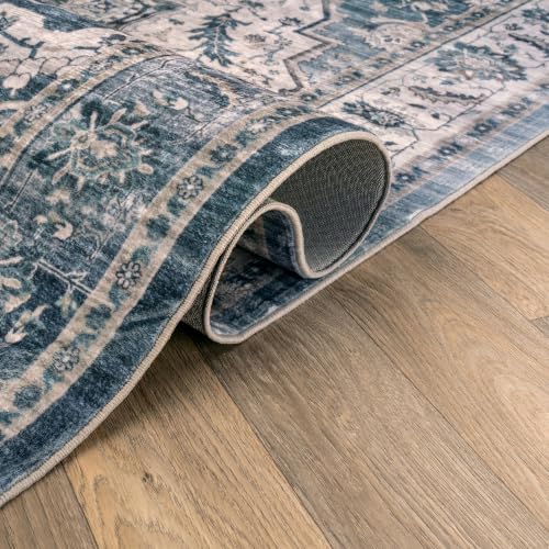 Rugshop Vintage Medallion Machine Washable Non-Slip Area Rug, 6'6"x9' Blue - Image 4