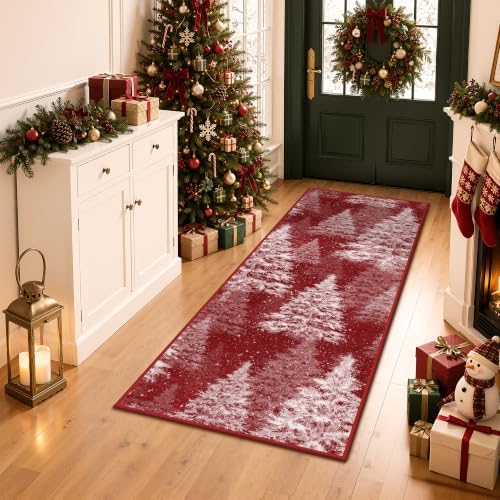 Madane Christmas Runner Rug 2x5 for Kitchen, Washable Soft Hallway Rug Red - Image 2