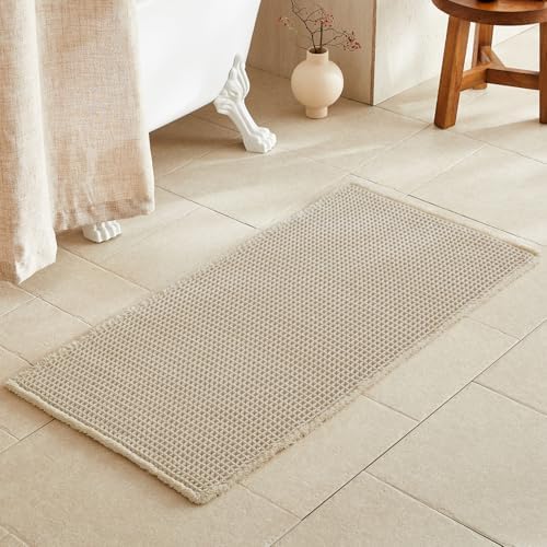 TYUU Waffle Bath Mat, Boho Bathroom Rugs Non Slip, 48x24 Pale Beige by TYUU