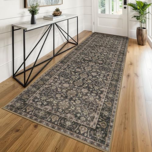 KUTA Vintage Wide Runners for Hallways 3x8 ft Brown Washable Kitchen Runner by KUTA