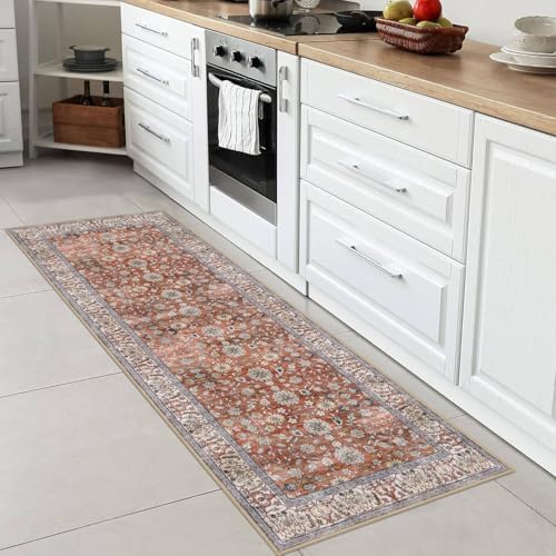 KUTA Runners for Hallways 2x6 Vintage Floral Washable Kitchen Rug Red Clay - Image 2