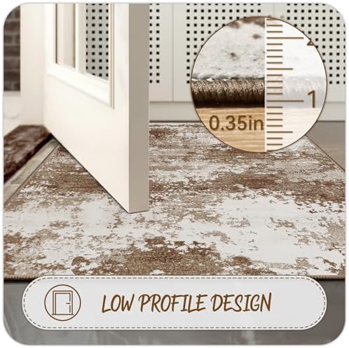 Entryway Rug 3x5 Brown Door Mat Indoor Entrance 36x60, Washable Small Throw Rugs for Kitchen Floor, Entry, Front Door, Bedroom Bedside, Non-Slip Low Pile Stain & Fade Resistant, Abstract Coffee - Image 5