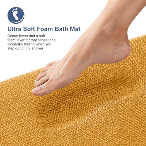 OLANLY Memory Foam Bathroom Runner Rugs 47x24, Long Bath Mat, Golden Yellow - Image 2