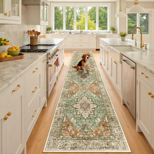 RELEANY Washable Area Rug, Runner 2'x10', Brick/Brown/Green - Image 2
