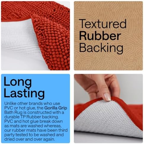 GORILLA GRIP Bath Rug Mat for Bathroom, Thick Chenille, 60x24 Sunset Orange - Image 3