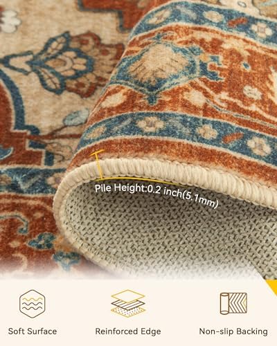 RELEANY Washable Area Rug, Round 7ft, Red/Orange/Blue/Brown - Image 3