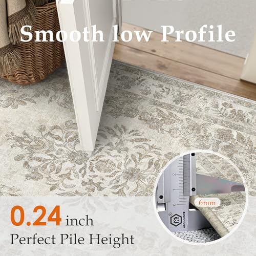 PureCozy 4x6 Washable Area Rug Bedroom Cream Beige Vintage Small Carpet - Image 5