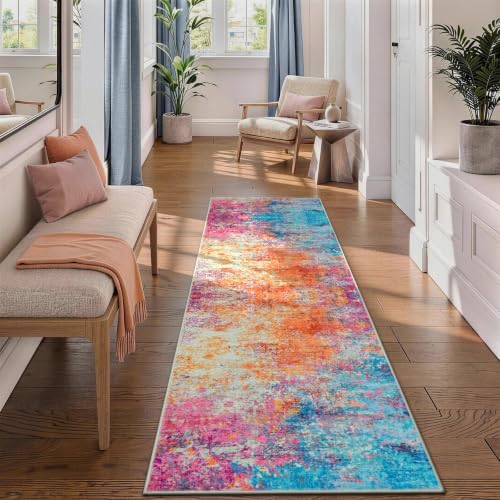 Rugflix 2x6 Washable Runner Rug, Colorful Rainbow Rug for Hallway Kitchen - Image 2