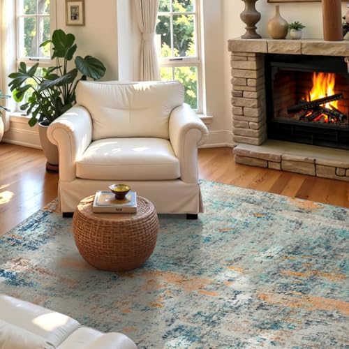 Entryway Rug 3x5 Blue Bedroom Area Rug Washable Non Slip Abstract Boho Rugs for Indoor Entry, Kitchen, Classroom, Bathroom, Kids Girls Room, Office, College Dorm Small Carpet - Image 4