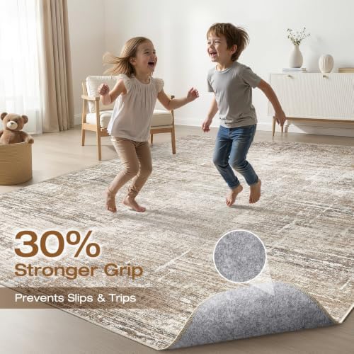 LOONGRUG 6x8 Area Rug Washable Neutral Modern Living Room Rug Dark Brown - Image 3