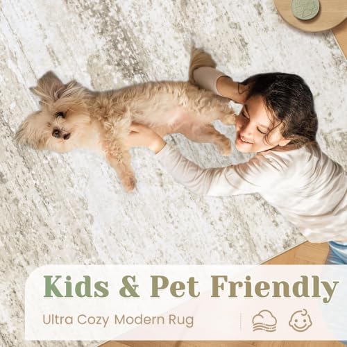 Washable Rug 9x12 Area Rugs for Living Room: Large Neutral Soft Rug Abstract Non Slip Low Pile Modern Carpet for Bedroom Kitchen Nursery Office Dining Room Indoor (Beige, 9'x12') - Image 5