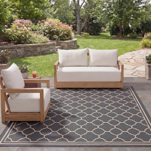 SAFAVIEH Courtyard Collection 8' x 11' Anthracite/Beige CY6918 Trellis Indoor/ Outdoor Splashproof Easy Scrubbing Patio Backyard Mudroom Area Rug - Image 5