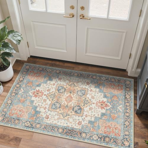 GENIMO Indoor Outdoor Rug, Washable for Patio and Deck, Peach Blue, 3x5 by GENIMO