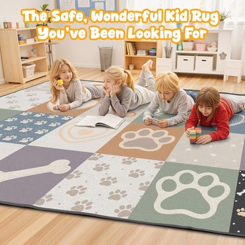 Playroom Rug for Kids, Small Classroom Rug 5x7, Paw & Heart - Image 6