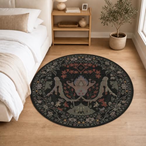 Area Rug for Living Room 5 Round Washable Floral Rug - Image 4