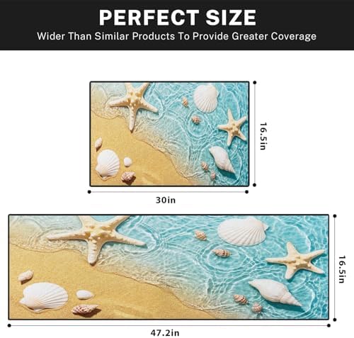 Kitchen Rugs Set of 2 Non Slip WashableStarfish Seashell - Image 3