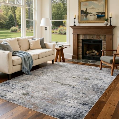 DMOYEST Area Rug Living Room Rugs - 6x9 Washable Large Soft Indoor Neutral Modern Abstract Low Pile Rug Carpet for Bedroom Dining Room Farmhouse Home Office - Blue/Grey/Brown - Image 4