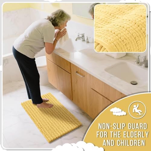 Yimobra Long Bathroom Rugs Non Slip Washable 44x24 Inch - Ultra Soft Absorbent Chenille Bath Mat, Quick Dry Shaggy Floor Carpet for Tub Shower, Yellow Home Decor Accessories - Image 6