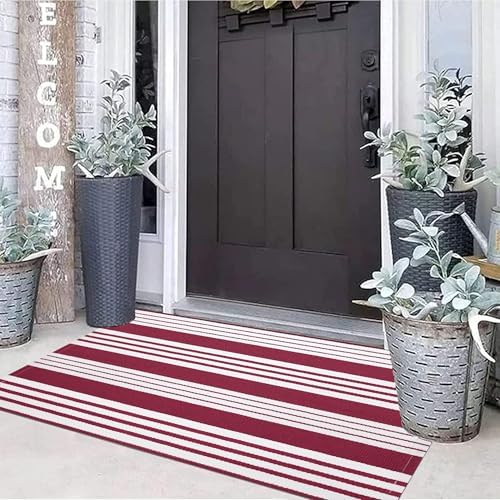 BUAGETUP Red and White Outdoor Rug 24"x51"Washable Front Porch Rug - Image 5