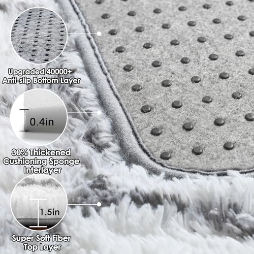 Area Rugs for Bedroom Living Room, 4x6 Fluffy White and Grey Geometric Rug - Image 4