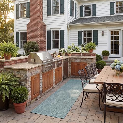 SAFAVIEH Courtyard Outdoor Runner Rug 2'3"x16', Aqua & Grey CY8022-37121 by Unknown