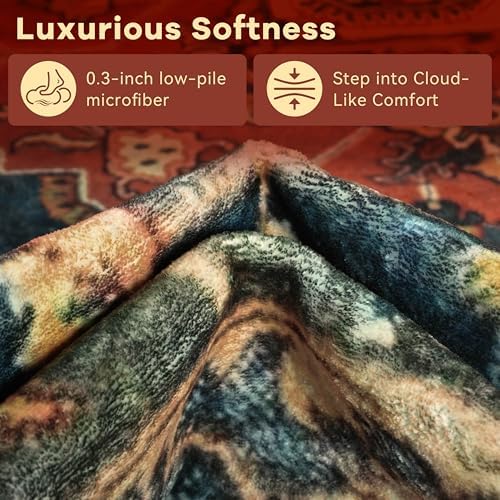 YJ.GWL 2x6 Rug Runners for Hallways, Non Slip Kitchen Washable Long Runner Rugs, Soft Floral Vintage Carpet Runner for Livingroom Bedroom Bathroom Entryway, Orange-Red - Image 6