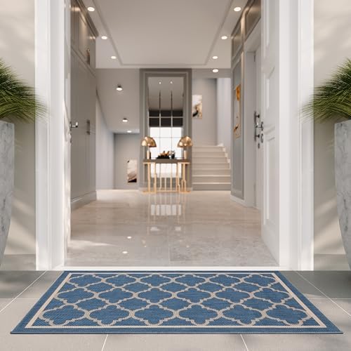 SAFAVIEH Courtyard Outdoor Accent Rug 2'x3'7", Blue & Beige CY6918-243 - Image 6
