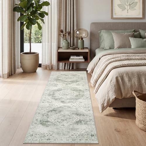Garvee Sage Green Boho Washable 2.5x8 Runner Rug for Kitchen Hallways Entryway - Image 2