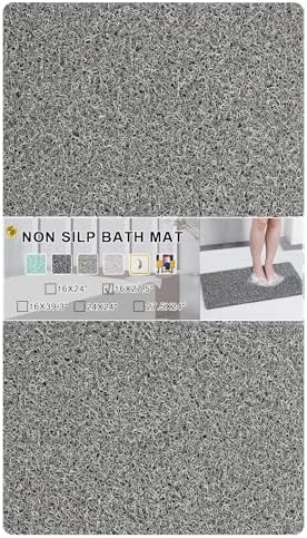 0.6" Extra Thick Non Slip Shower Mat, PVC Loofah Shower Mat with Drain, Quick Drying Bath Mat for Inside Shower, Bathtub Mats Foot Scrubber for Elderly, Bathroom, Kitchen, Wet Areas(Grey 16x27) by Rzoysia