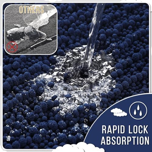 Yimobra Bathroom Rugs Non Slip Washable - Ultra Soft Absorbent Chenille Bath Mat, Quick Dry Shaggy Floor Carpet for Tub Shower, Navy Blue Home Decor Accessories, 24x17 Inch - Image 5
