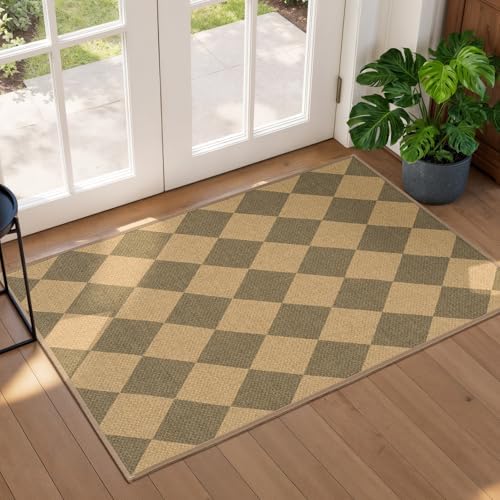 Lessymo Entryway Rug 2x3, Washable Easy Jute Checkered Indoor Outdoor Rug by Lessymo
