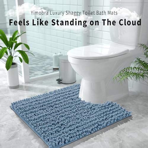 Yimobra Toilet Rug U Shaped Washable 24x20 Inch - Ultra Soft Absorbent Chenille Bath Rugs for Toilet, Quick Dry & Machine Washable, Non Slip Contour Bathroom Mat, Denim Blue - Image 6