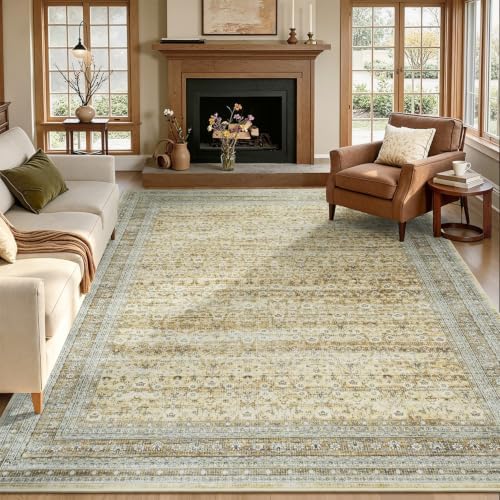 8x10 Area Rugs for Living Room Bedroom, Washable Vintage Boho Beige by Vibrug