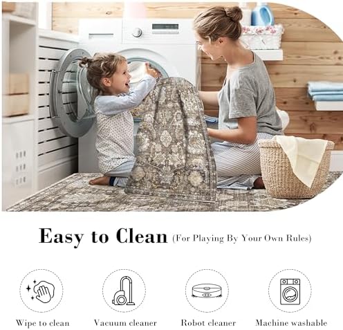 RUGSURE Washable Area Rugs - Perfect for Living Room, Bedroom, Kids Room, Nursery - Stain & Water Resistant Non-Slip, Pet & Child Friendly, Vintage Tribal Area Rugs (Ivory, 2'6'' x 8') - Image 7