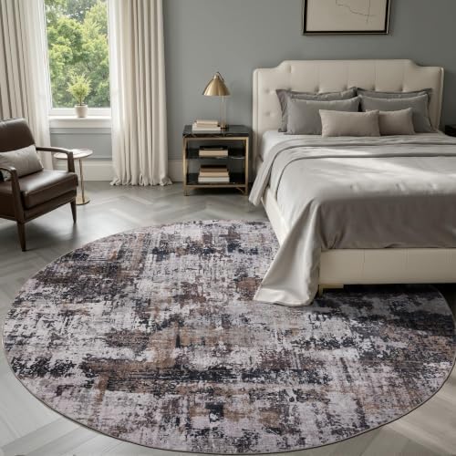 Sasttie 6ft Round Area Rug, Modern Abstract Circle Carpet, Black & Brown by SASTTIE