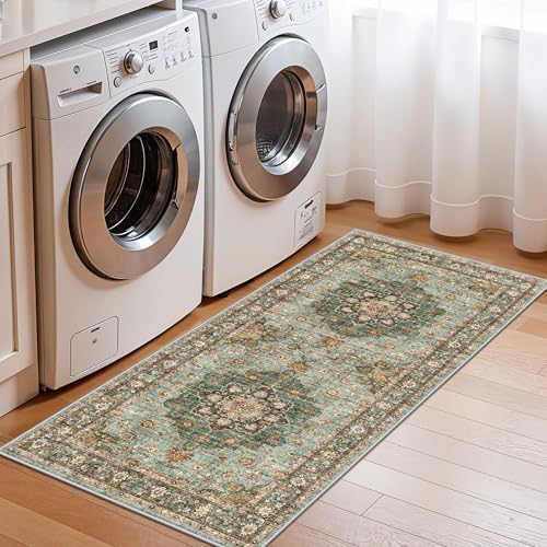 Washable 2x4 Entryway Area Rugs: Vintage Floral Water Resistant Kitchen Rug - Image 6