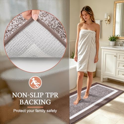 Pauwer Bathroom Rugs 3 Piece Set, Non Slip Washable Bath Mat, Coffee - Image 5