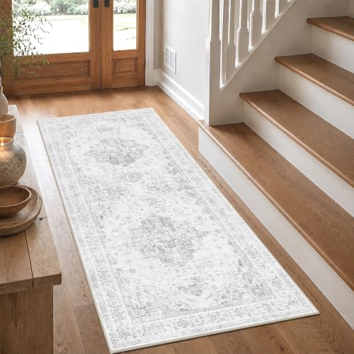 2x5 Washable Kitchen Runner Rug Non-Slip Medallion Gray Throw Carpet by HOME