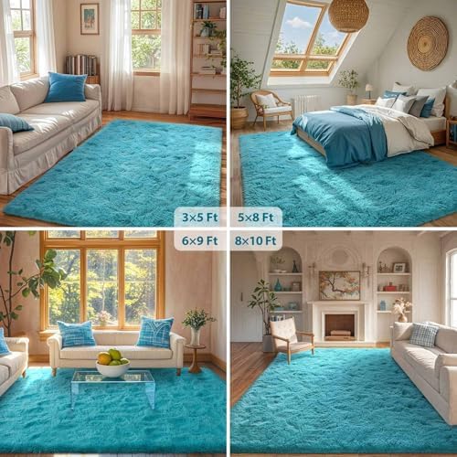 FinRèc Home 4x6 Non-Slip Fluffy Area Rugs for Living Room (Blue) - Image 6