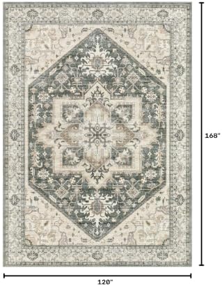 10x14 Area Rug for Living Room- Machine Washable Soft Oriental Vintage Large Indoor Floor Carpet for Bedroom Under Dining Table Home Office Decor - Vintage Green - Image 2