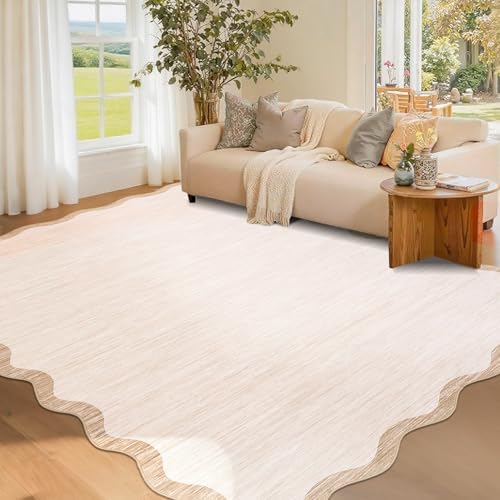 GarveeHome Scalloped Washable Rug 4x6 Beige Living Room Area Rug Non Slip by GarveeHome