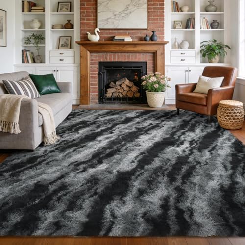 6x9 Large Fluffy Shaggy Area Rugs Non-Slip for Living Room Tie-Dyed Black by Unknown